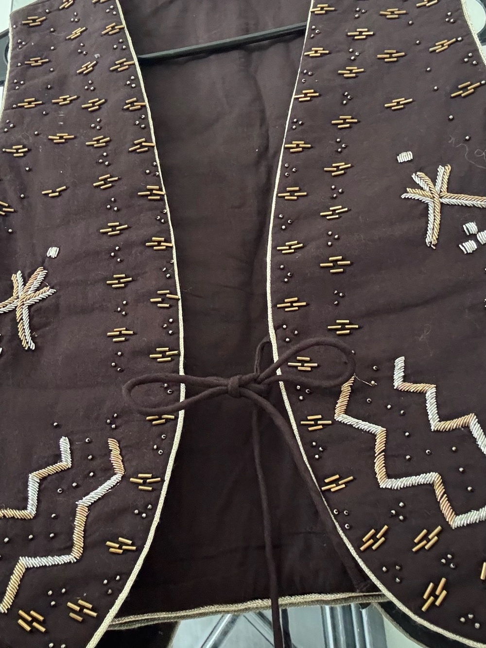Embroidered Brown Womens Vest with Tie Front